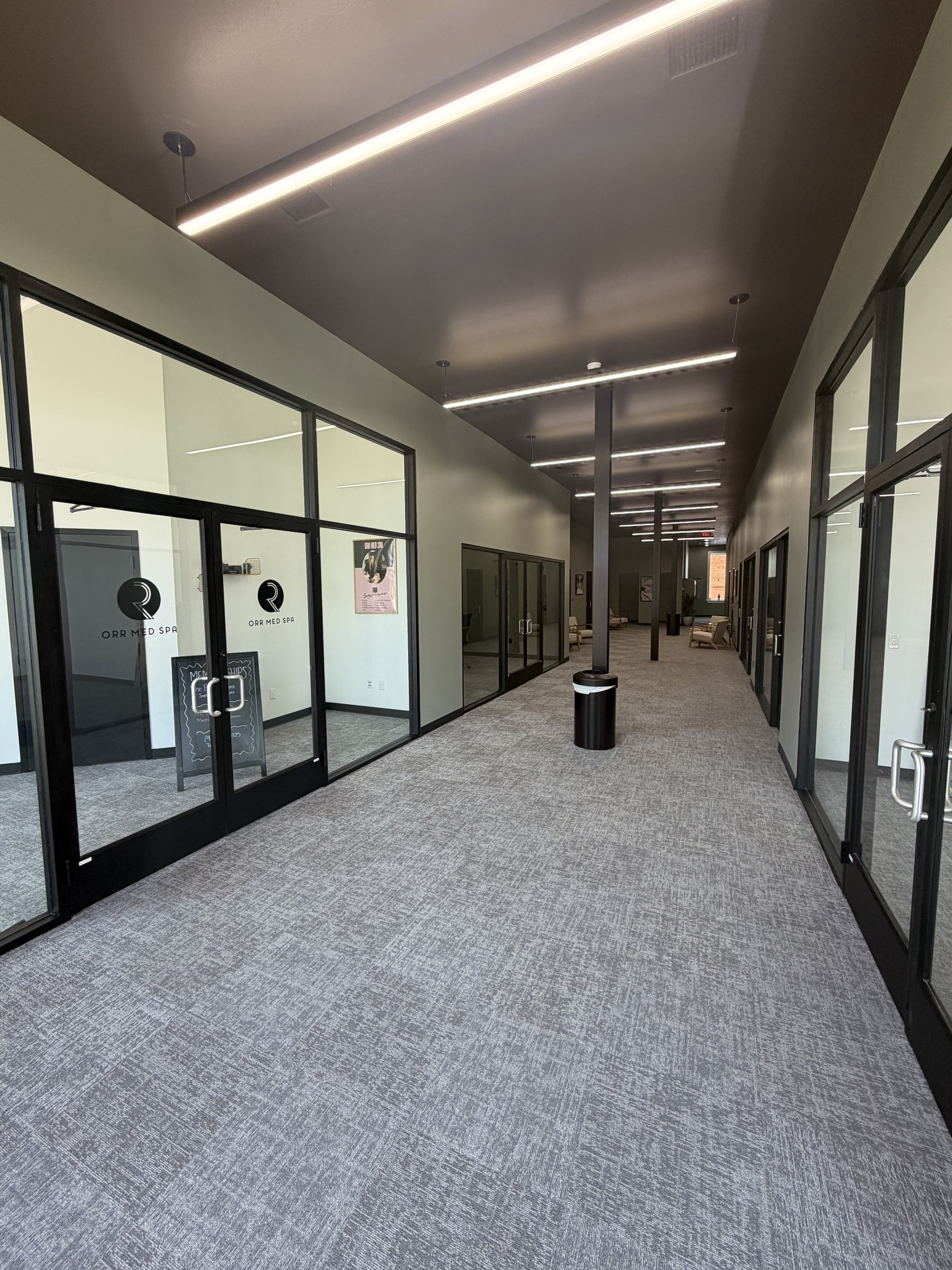 Avenue 118 commercial interior — black aluminum glass partitions